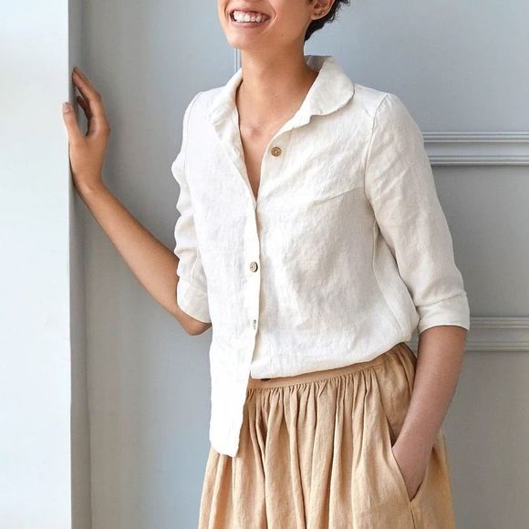 Not Perfect Linen Tops - Not Perfect Linen Handmade Lille Linen Collar Shirt